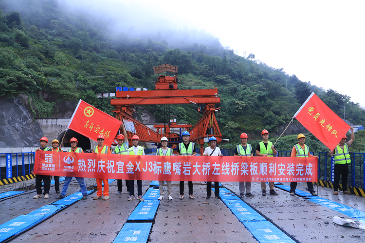 沿江高速新金段鹰嘴岩大桥左线预制T梁顺利安装完成